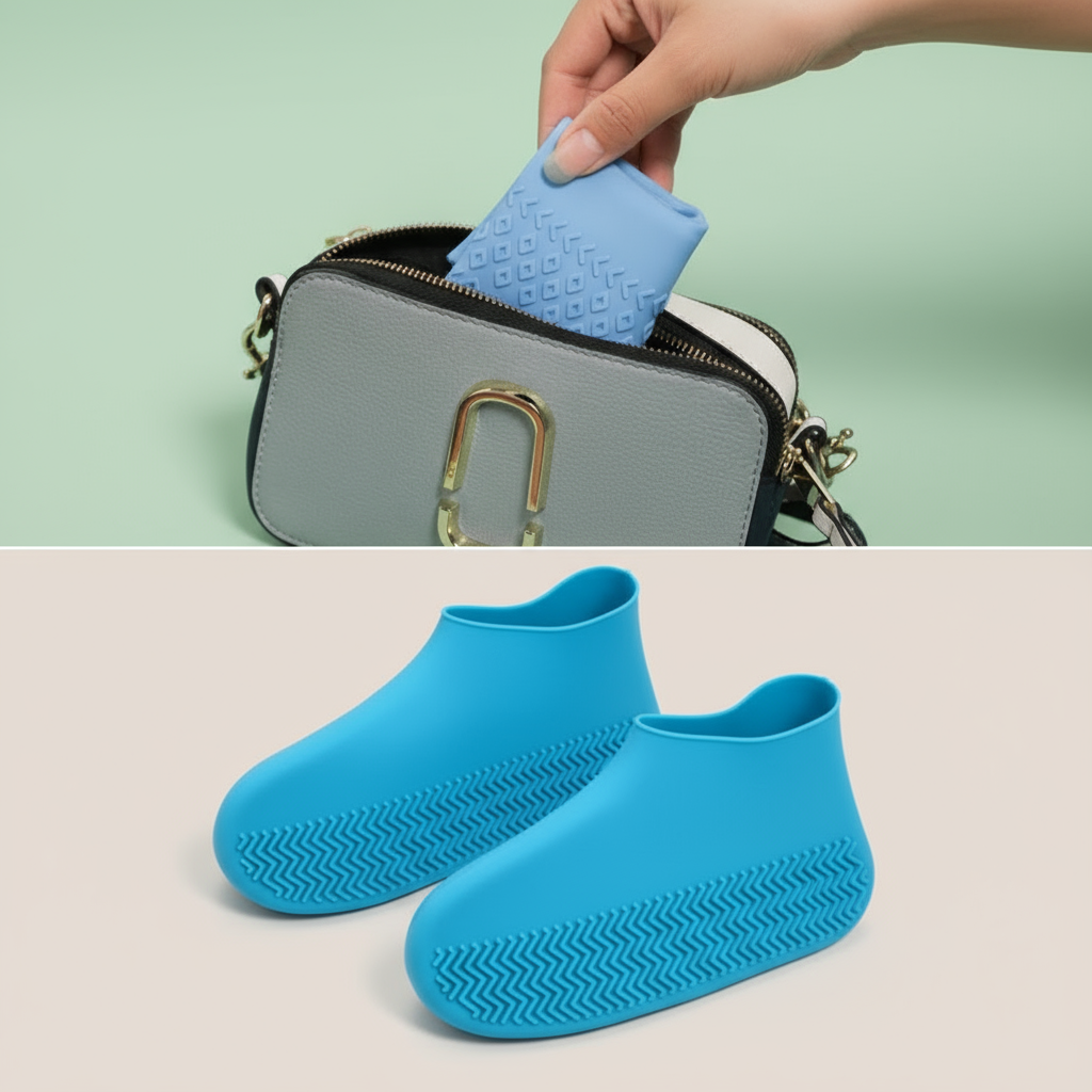 Reusable rain boot protectors with reflective strips