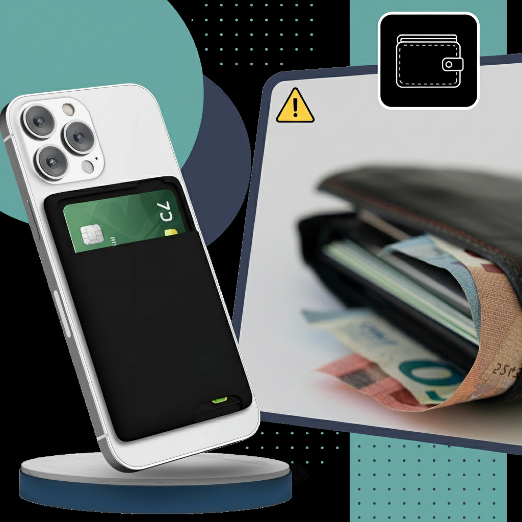 Universal stick-on card sleeve compatible with all phones