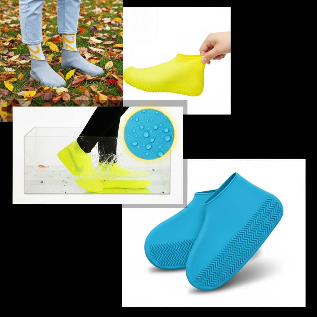Waterproof silicone shoe covers protecting shoes from rain